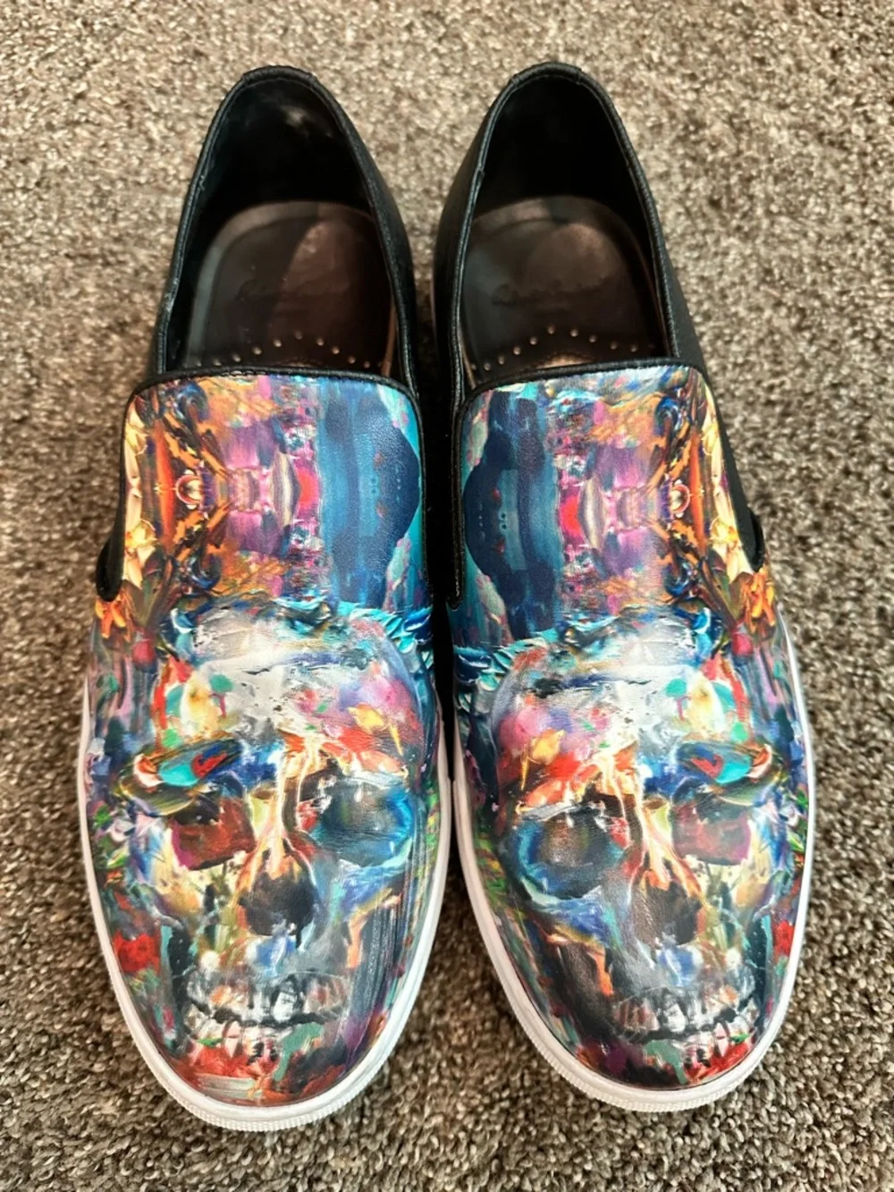 Robert Graham Happy Arts Skull Leather Slip On Sneakers 9.5 Artistic Grunge